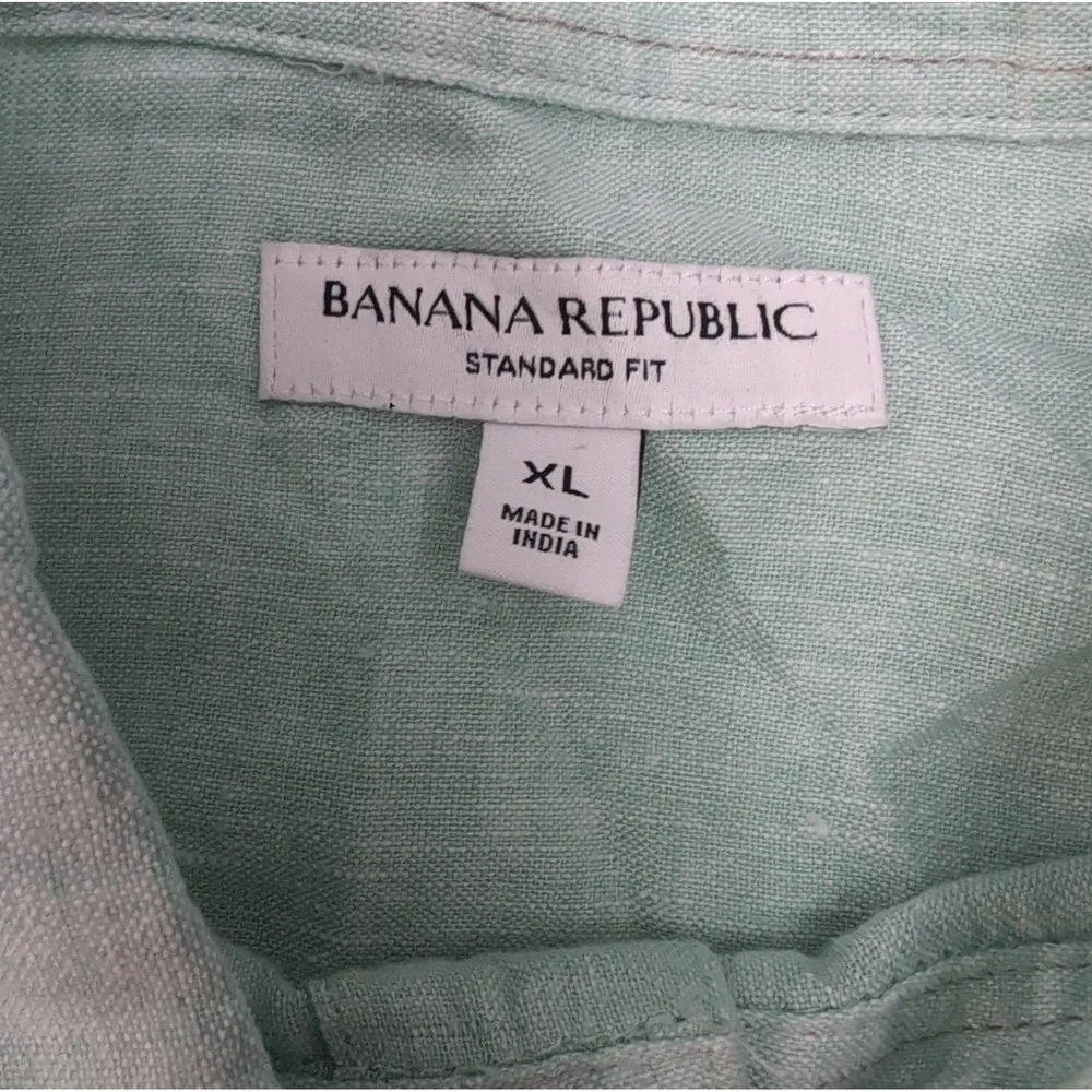 Banana Republic Mens XL 100% Linen Button Up Long Sleeve Mint Preppy Resort